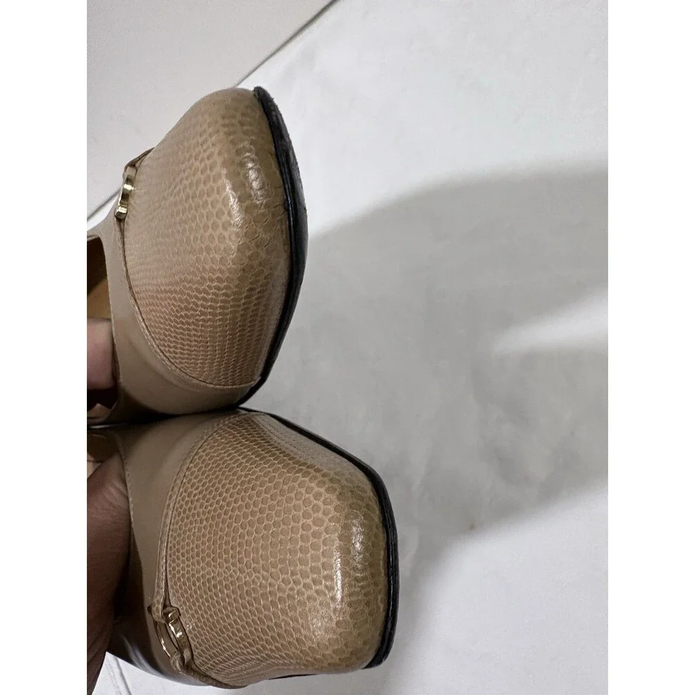 Vintage Salvatore Ferragamo Lizard Cap Toe Kitten Heels Taupe Beige Size 10 4A